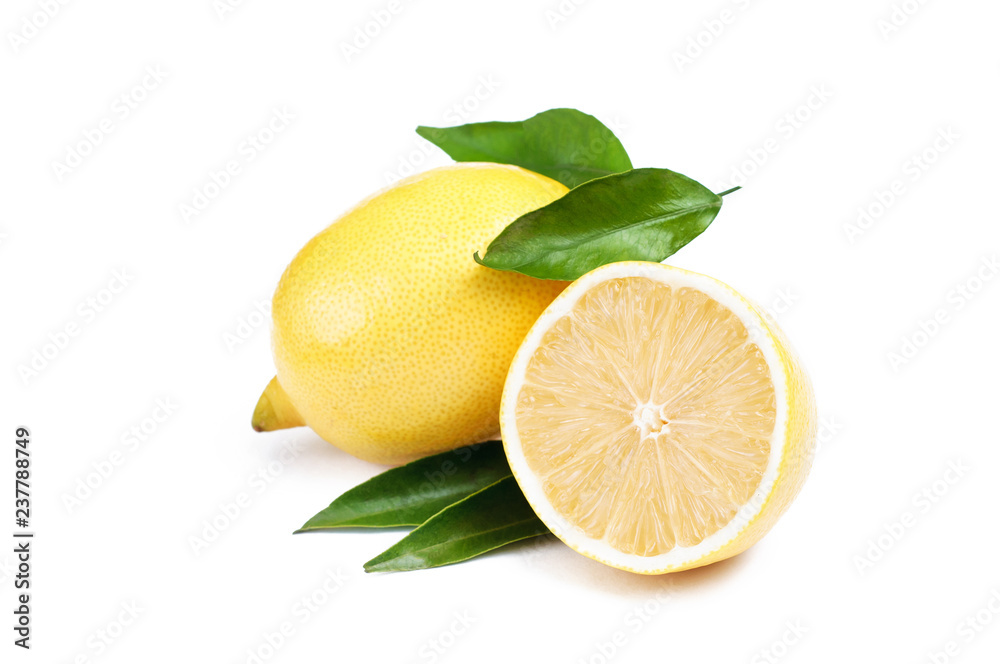 Fresh ripe lemons. Top view.  Isolated on white background.