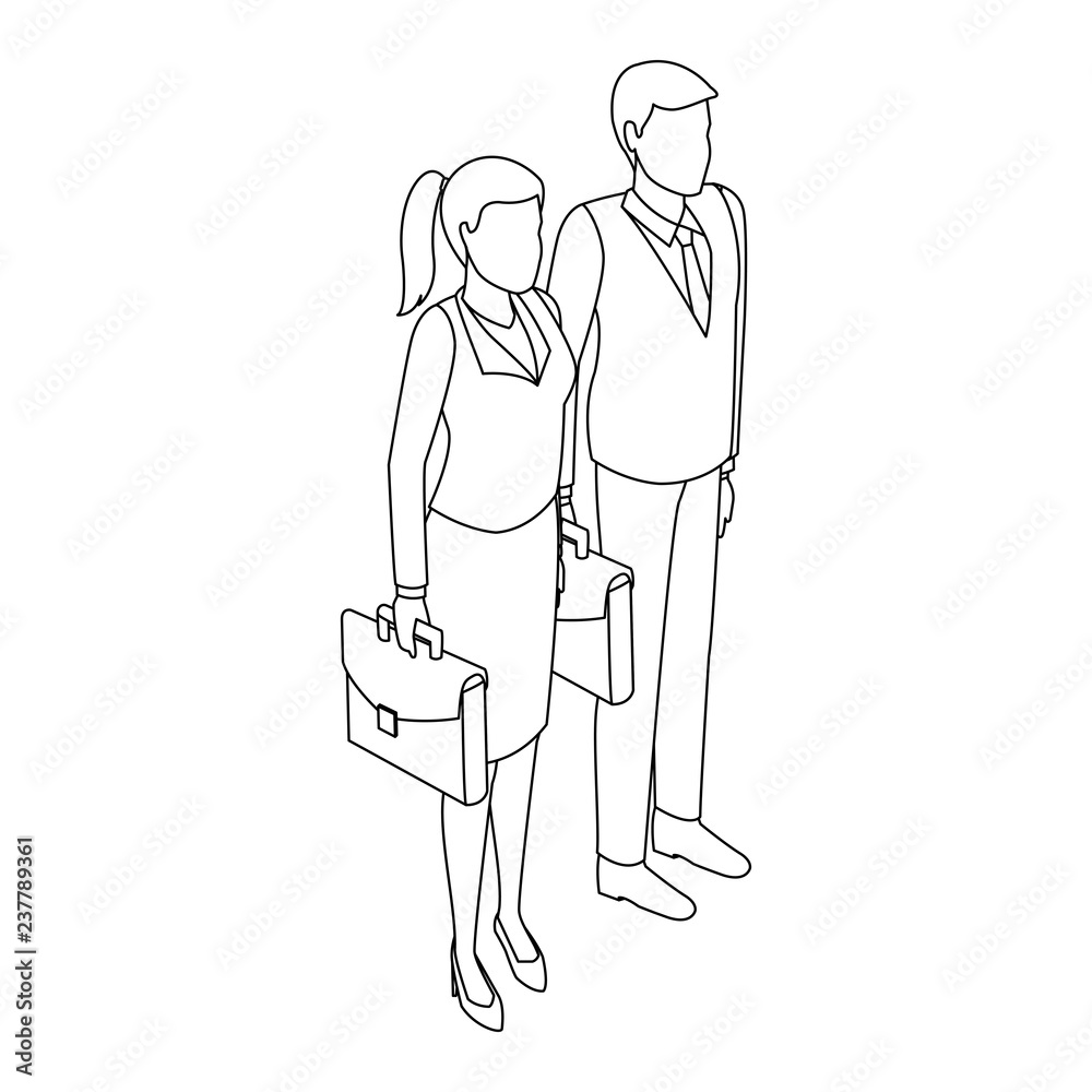 Business people isometric black and white Business people isometric black and white