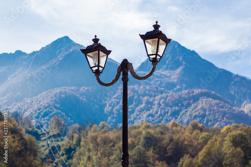 Beautiful lantern on a background of mountains