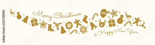 Christmas calligraphy with ornaments. Vector.