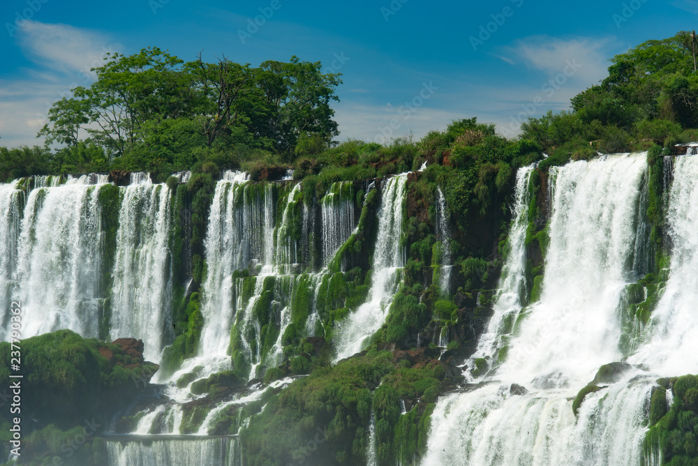 Cascade of Beautiful Iguazu Falls at the Side of Argentina