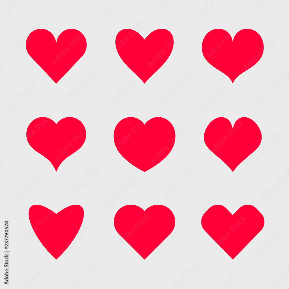 Vector red hearts icons set. Simple symbols for your design.