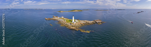 Boston Lighthouse panorama on Little Brewster Island in Boston Harbor, Boston, Massachusetts, USA. photo