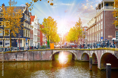 Photography Channel in Amsterdam Netherlands houses river Amstel landmark