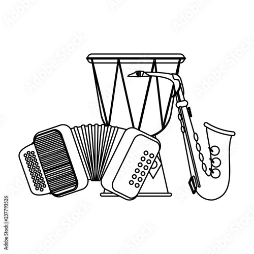 Set of music instruments black and white