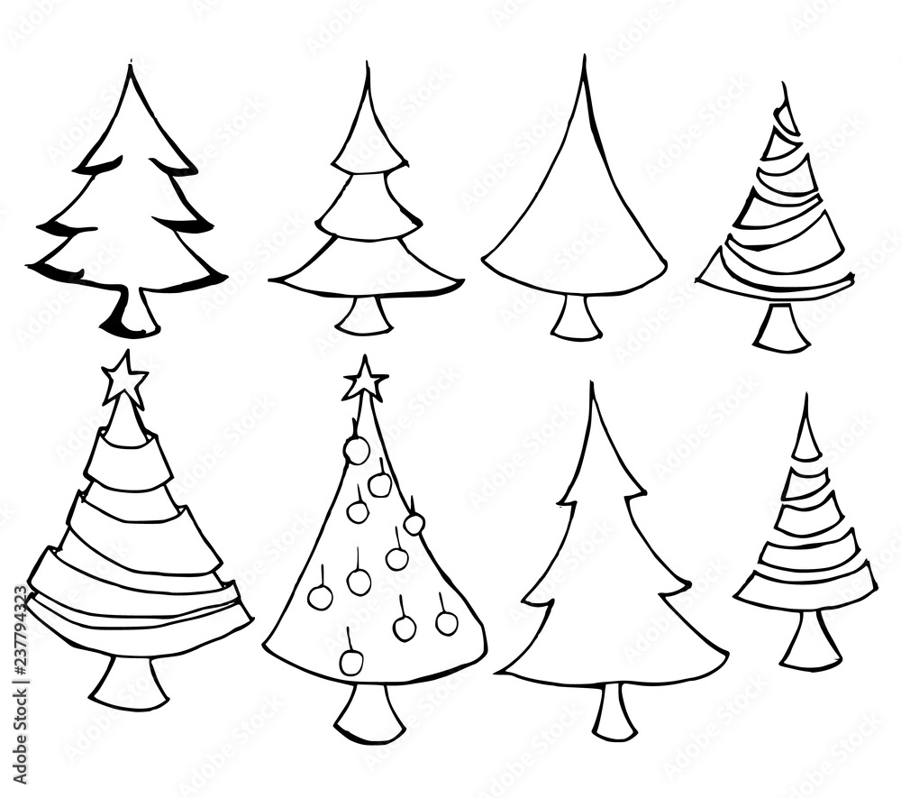 Set of Christmas tree icon Drawing illustration Hand drawn doodle Sketch line vector eps10 Set of Christmas tree icon Drawing illustration Hand drawn doodle Sketch line vector eps10
