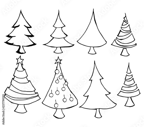 Set of Christmas tree icon Drawing illustration Hand drawn doodle Sketch line vector eps10