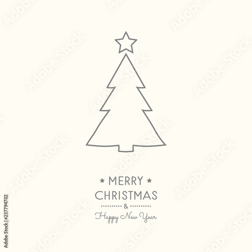 Vintage Christmas card with hand drawn tree. Vector.