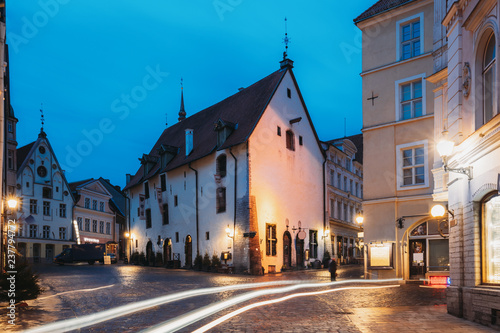 Tallinn, Estonia. Evening View Of Olde Hansa Is Medieval Restaur