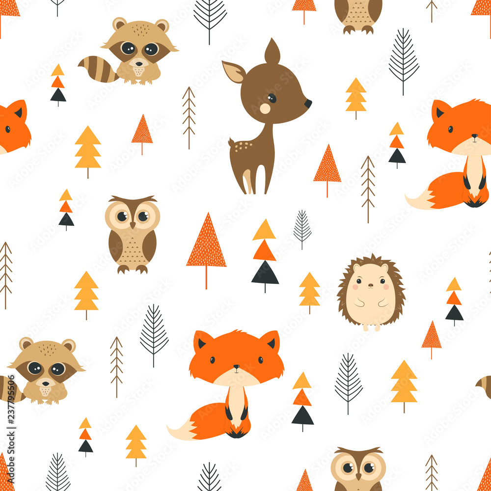 Fototapeta premium seamless pattern cute cartoon forest