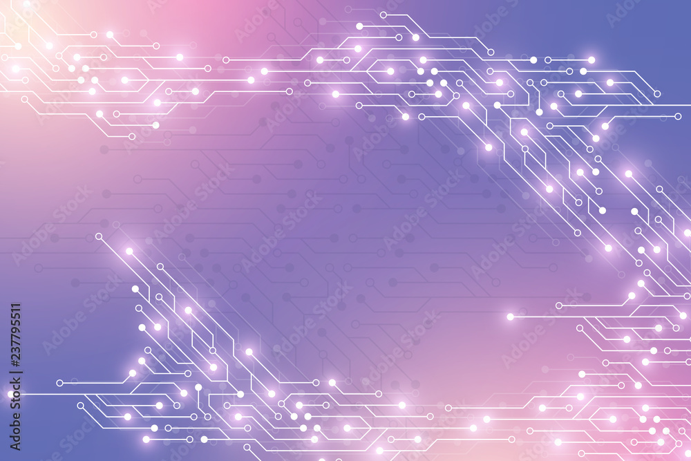 Fototapeta premium Computer motherboard vector background with circuit board electronic elements. Electronic texture for computer technology, engineering concept. Motherboard integrated computing illustration