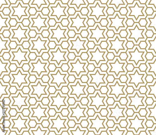 Seamless simple geometric pattern with six-pointed stars and hexagons.
