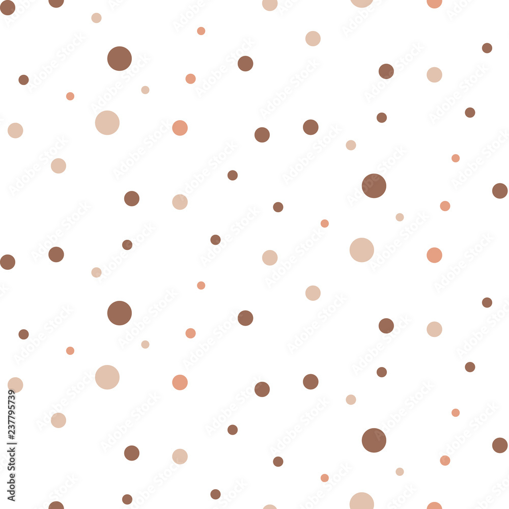 Brown confetti seamless vector pattern. Dotted circles abstract texture.
