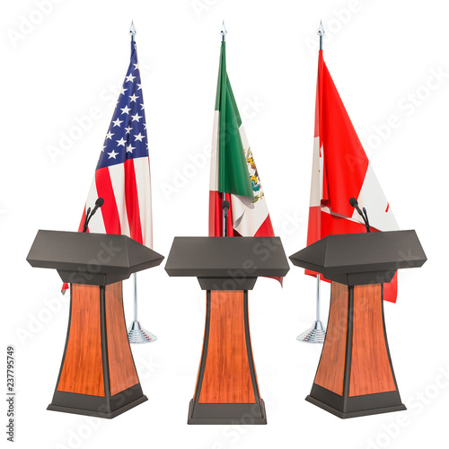 United States - Mexico - Canada Agreement, USMCA or NAFTA meeting concept. 3D rendering photo
