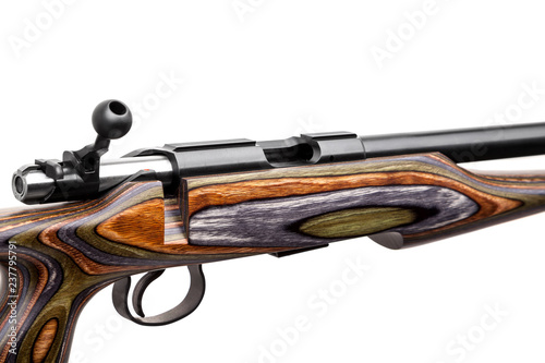 wooden hunting rifle isolated on white photo