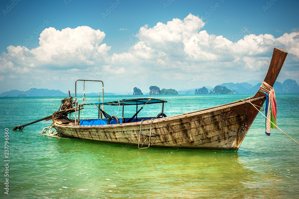 Traditional long tail boat at koh Hong island Traditional long tail boat at koh Hong island