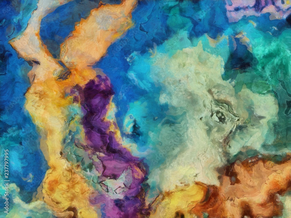 Naklejka premium Detailed close-up grunge clouds abstract background. Dry brush strokes hand drawn oil painting on canvas texture. Creative simple pattern for graphic work, web design or wallpaper.