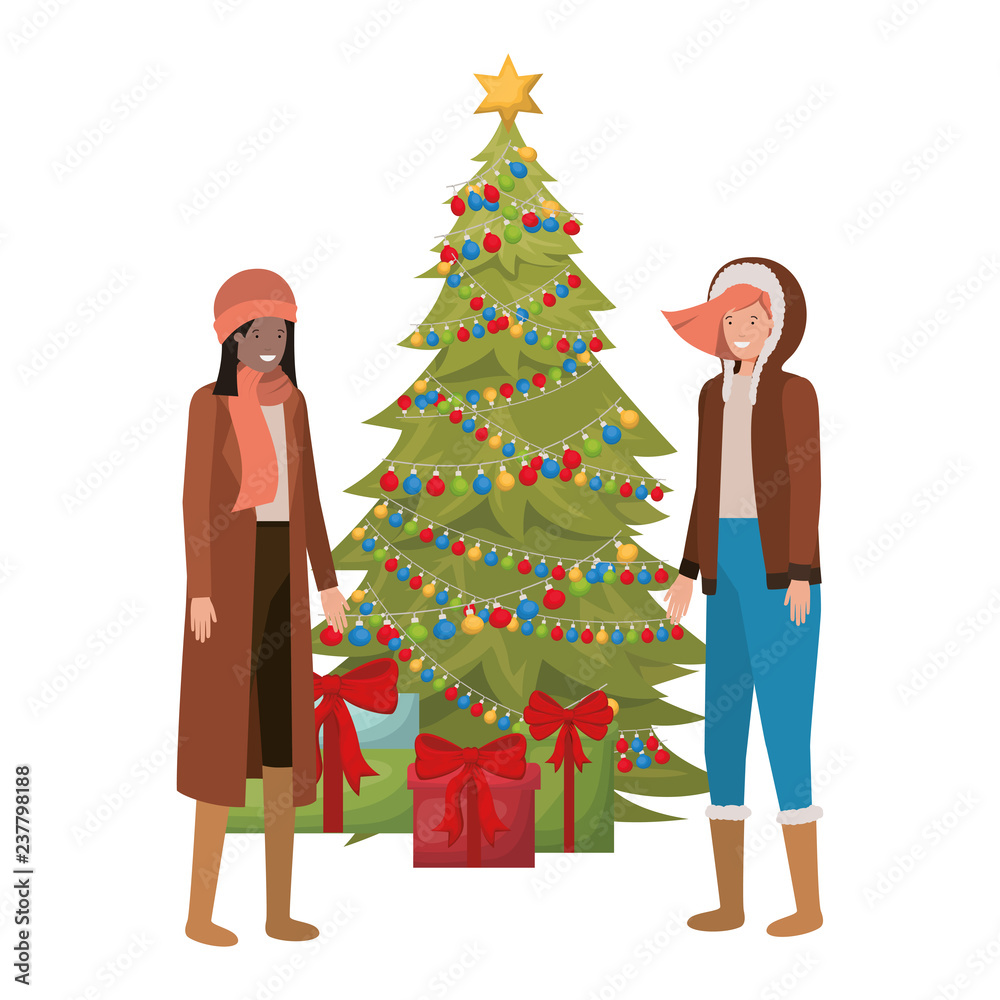 women with christmas tree and gifts avatar women with christmas tree and gifts avatar