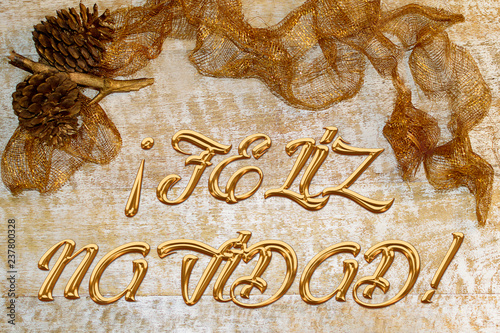 Feliz Navidad. Merry Christmas.  Metallic letters. Wallpaper Background photo