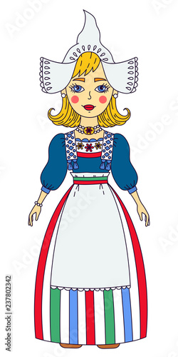 Holland Netherlands girl  in traditional clothes colorful vector illustration