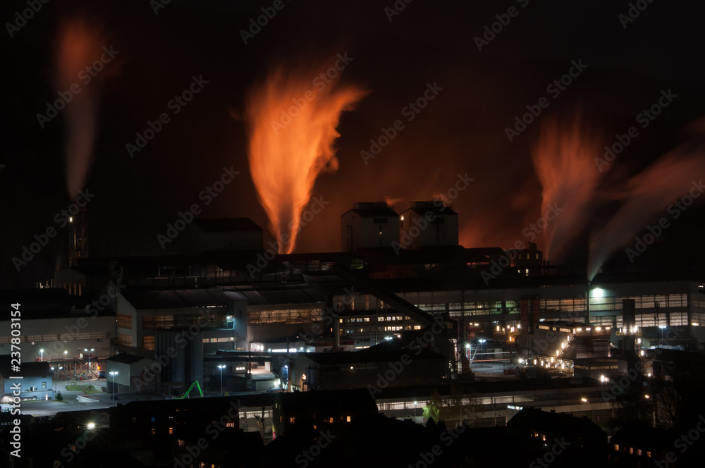 steel mill at night - time exposure