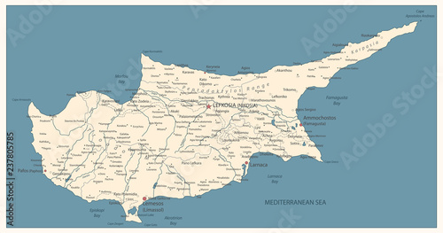 Tablou canvas Cyprus Map Old Color