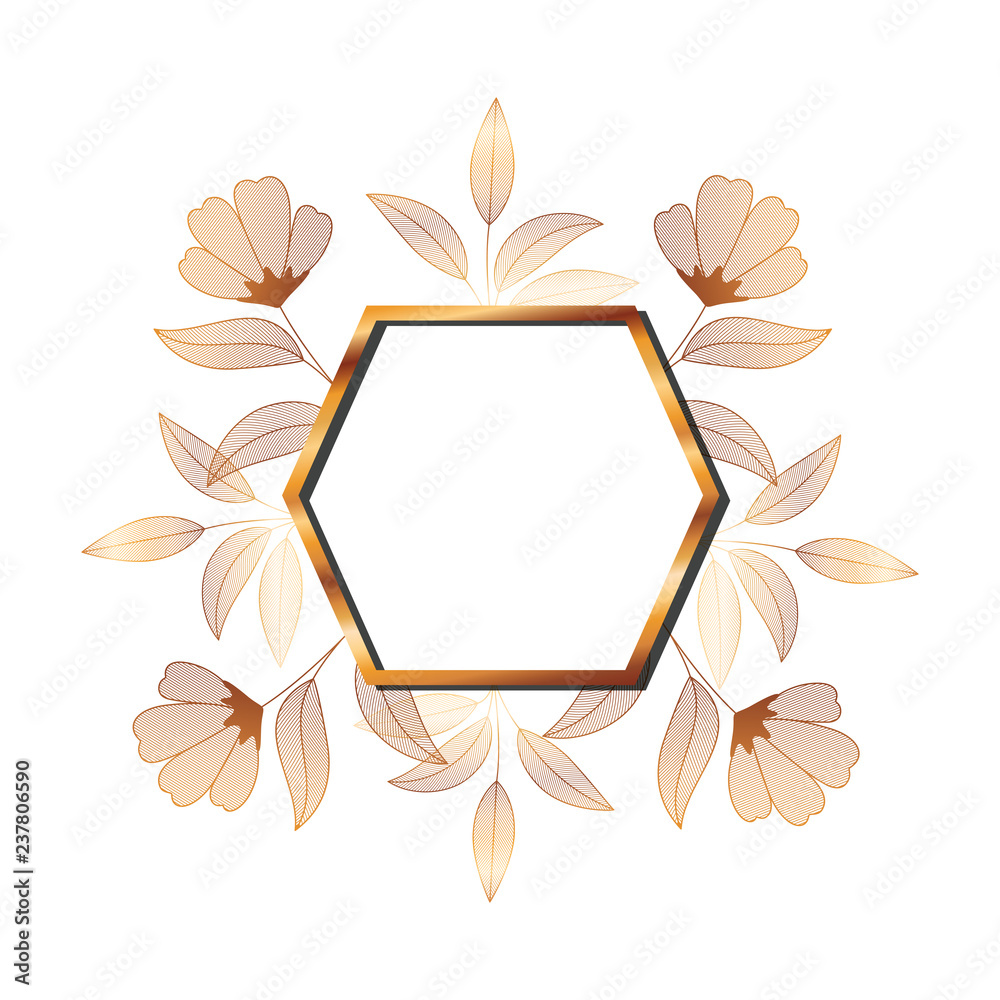 frame golden with flowers isolated icon