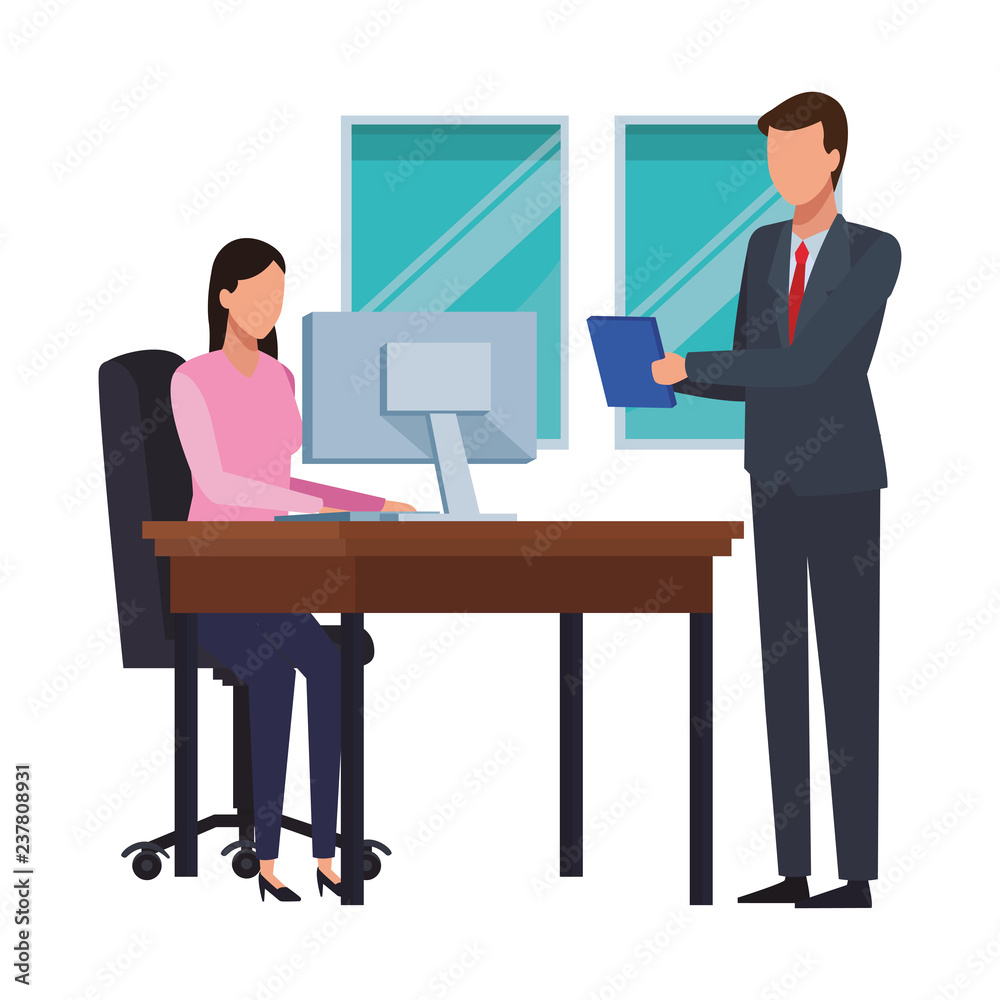 Business people and office elements Business people and office elements