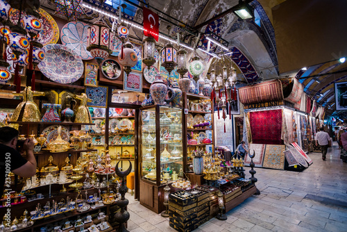 ISTANBUL, TURKEY - JULY 10, 2017: Grand Bazaar in Istanbul, Turkey. It is one of the largest and oldest covered markets in the world