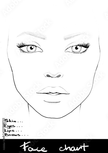 Face chart Makeup Artist Blank. Beautiful woman portrait. Face chart. Makeup Artist Blank. Template.