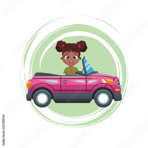 smiling girl driving car cartoon