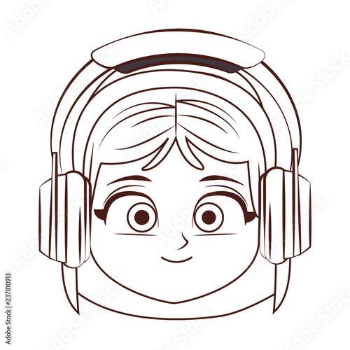Girl wit music headphones in black and white