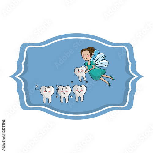 dental care cartoon over label frame photo