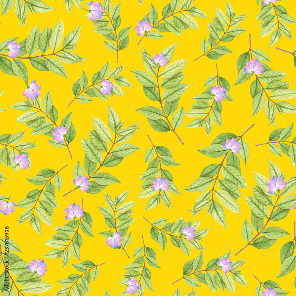 Fototapeta premium seamless watercolor background mix colorful floral flower and leaves used for background texture, wrapping paper, textile or wallpaper design.
