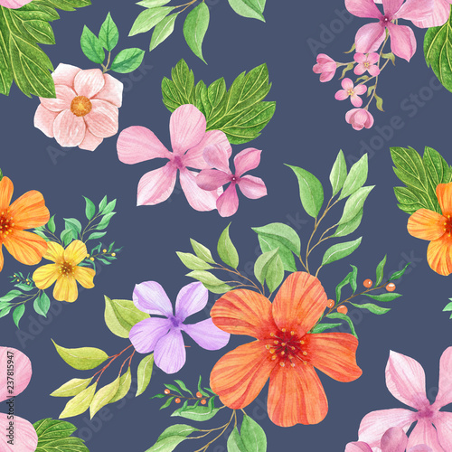 Wallpaper Mural seamless watercolor background mix colorful floral flower and leaves  used for background texture, wrapping paper, textile or wallpaper design. Torontodigital.ca