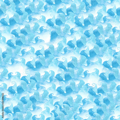 seamless watercolor hand draw background mix sea wave  used for background texture, wrapping paper, textile or wallpaper design