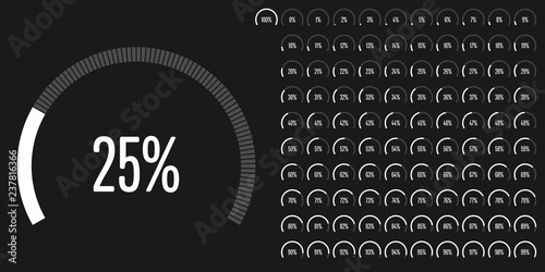 Set of circular sector percentage diagrams (meters) from 0 to 100 ready-to-use for web design, user interface (UI) or infographic - indicator with white