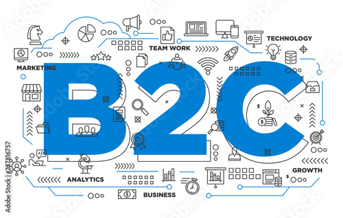 illustration of creative banner, digital marketing b2c business to consumer asset for presentation or cover pictogram, abstract thin line icon. use for background and annual report cover.