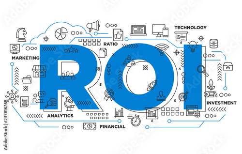 illustration of creative banner, digital marketing return on investment asset for presentation or cover pictogram, abstract thin line icon. use for background and annual report cover.
