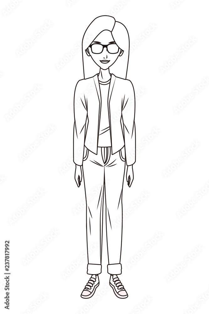young woman body cartoon in black and white young woman body cartoon in black and white