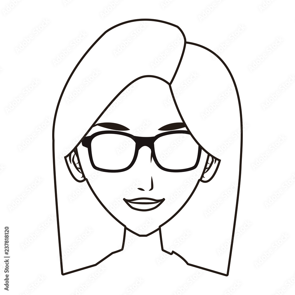 young woman face cartoon in black and white young woman face cartoon in black and white