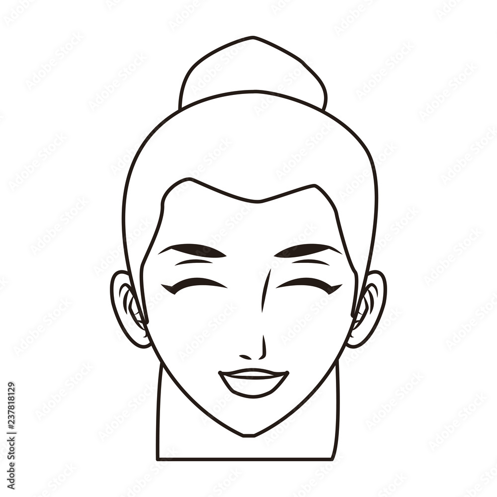 young woman face cartoon in black and white young woman face cartoon in black and white