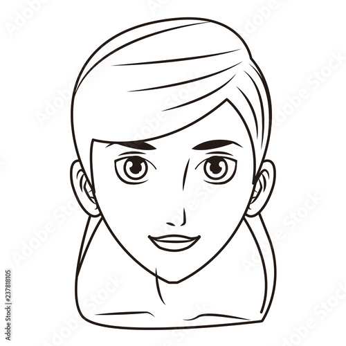 young woman face cartoon in black and white