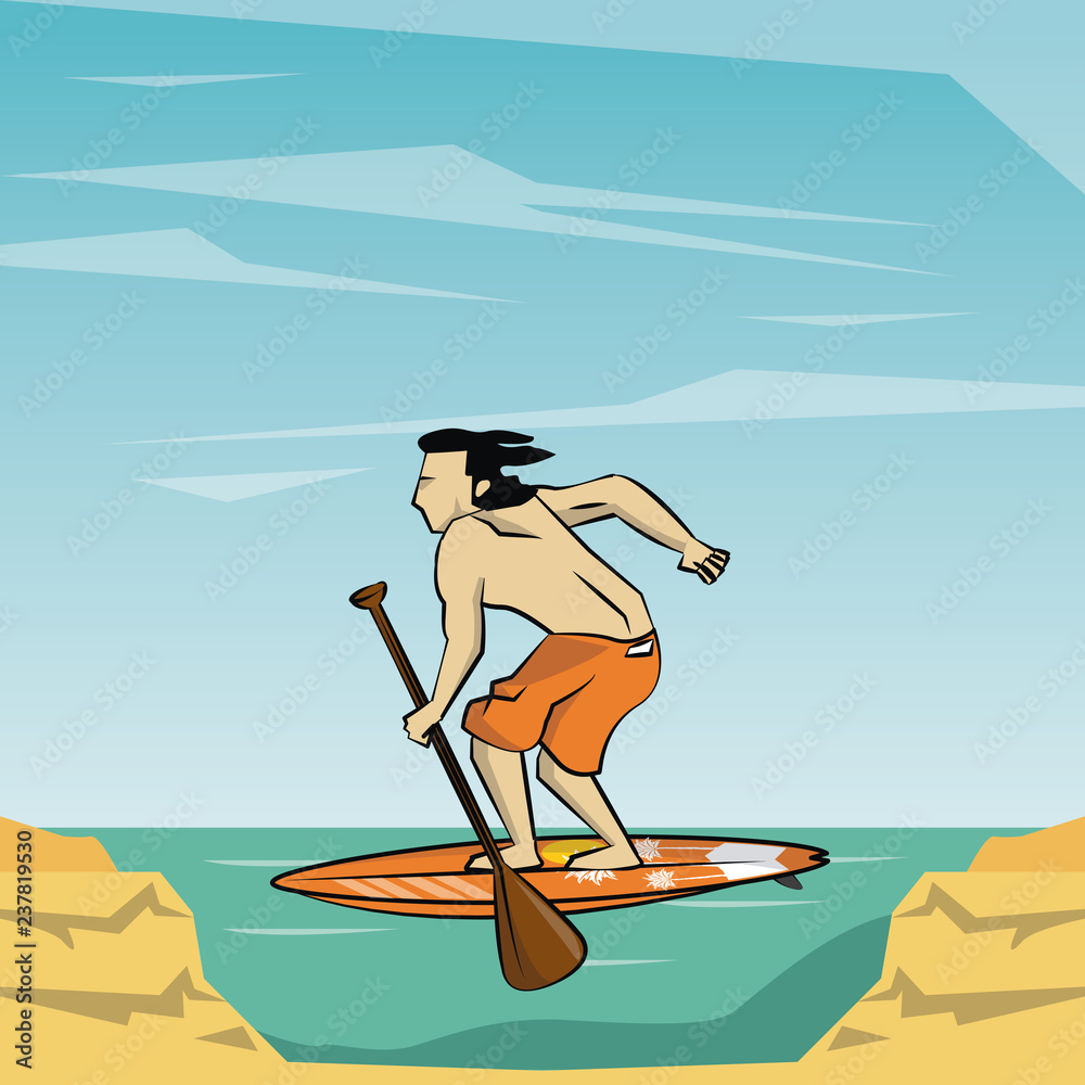 summer surfer man cartoon