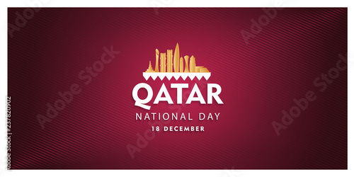 qatar national day celebration 18 december, qatar silhouette building and waving flag, vector illustration,	
