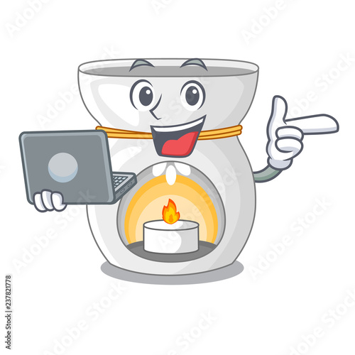 With laptop aroma lamp in a cartoon versions