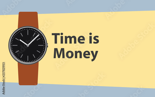 time is money with hand watch wrist with grey background vector