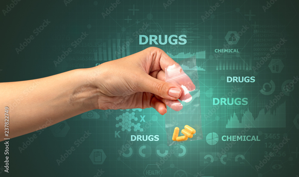 Naked hand gives chemicals in vacuum plastic bag with scholarly concept Naked hand gives chemicals in vacuum plastic bag with scholarly concept