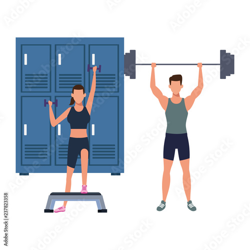 fitness couple training  cartoon