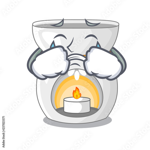 Crying aroma lamp with burning candle mascot